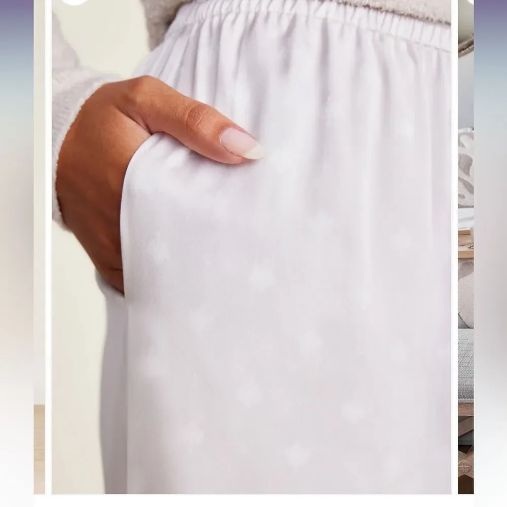 Barefoot Dreams Washed Satin Wide Leg Pants in Scattered‎ Paisley Cream, L, NWT